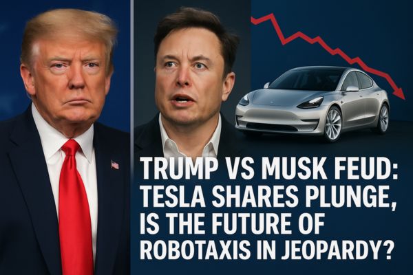 Trump vs Musk Feud Tesla Shares Plunge, Is the Future of Robotaxis in Jeopardy